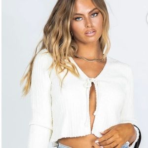 NWT Princess Polly Dasie Top Sweater Tie Front Cropped Mini Sweater, White